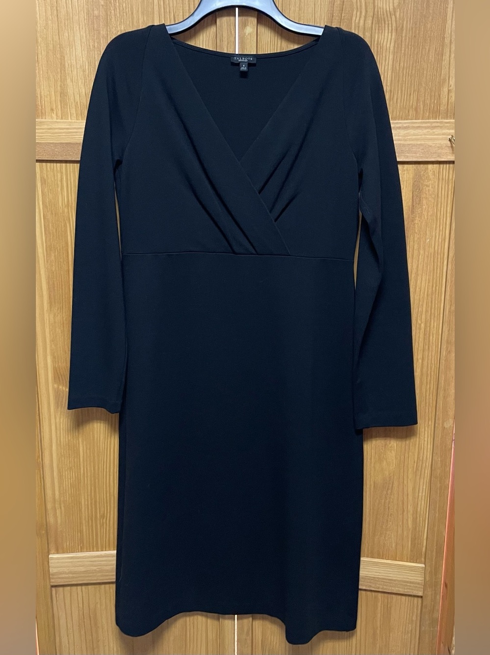 Talbots Black Long-Sleeve V-Neck Crossover Knit Sheath Dress